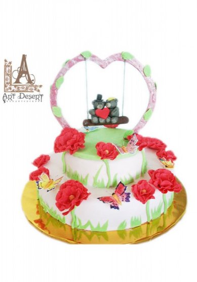 Свадебный торт Романтика в маках (A14458) - Кондитерская ArtDesert