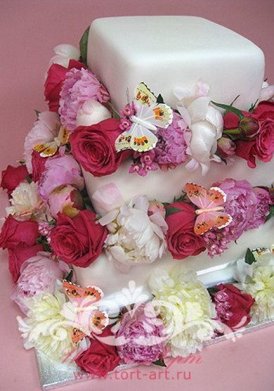 Торт на свадьбу Торт с живыми цветами (Т41671) - Кондитерское ателье ТОРТ-АРТ