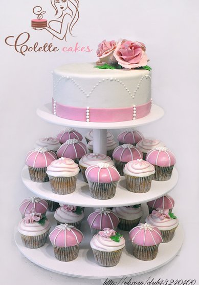 Торт на свадьбу Бело-розовые (C65257) - Компания Colette Cakes