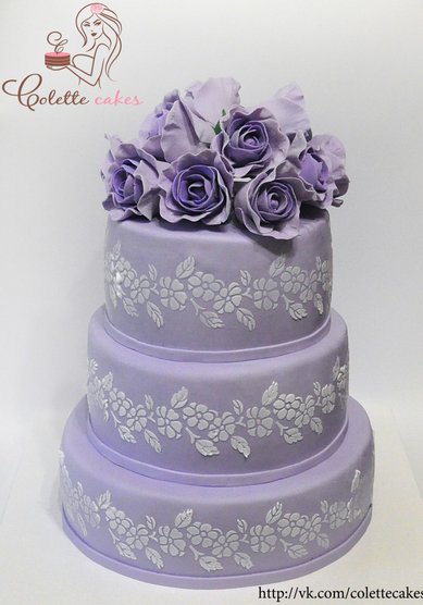Свадебный торт Сиреневый с розами (C65274) - Компания Colette Cakes