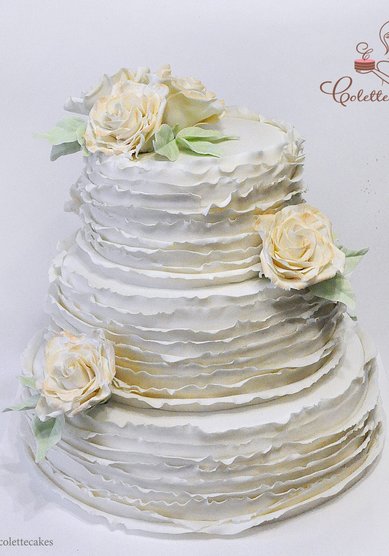 Свадебный торт Белый с рюшами и розами (C65276) - Компания Colette Cakes
