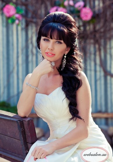 Свадебная прическа Свадебная прическа с челкой (W15963) - Агентство стилистов Websalon Wedding...