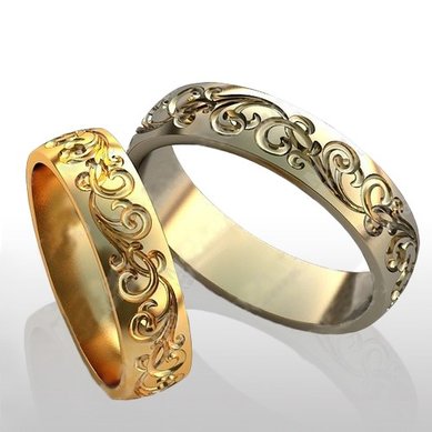 Обручальные кольца с растительным узором YJ-893 | с растительным узором YJ-893-З14914 - Ювелирная студия Золотой Дом...
