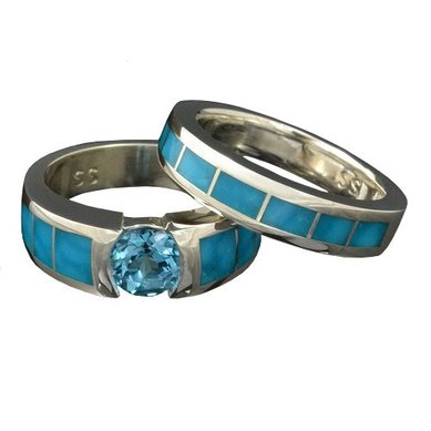 Обручальные кольца с бирюзой и топазом EC-01 | с бирюзой и топазом EC-01-З14935 - Ювелирная студия Золотой Дом...