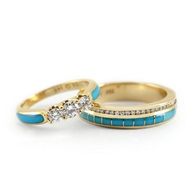 Обручальное и помолвочное кольца бирюза и бриллианты YA-684 | бирюза и бриллианты YA-684-З14937 - Ювелирная студия Золотой Дом...
