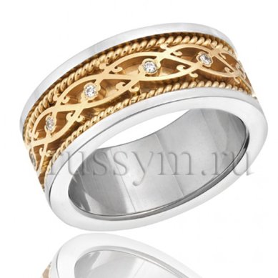 Обручальное кольцо 1084 Русский узор с филигранью-Р4119 - Ювелирный салон Русский символ...