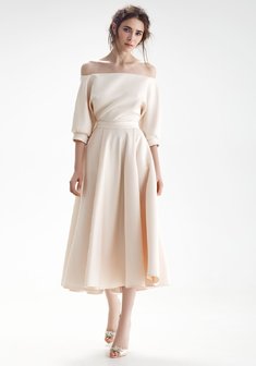 Свадебное платье Бэйли миди-M68674. А-силуэт, короткое без шлейфа.