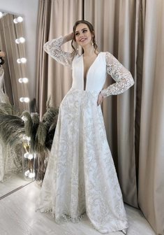 Свадебное платье 2026-B69193. А-силуэт, длинное со шлейфом.