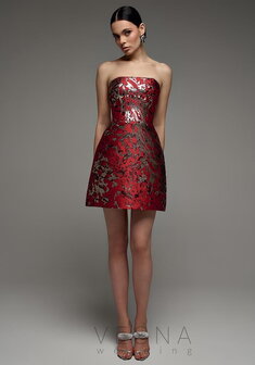 Вечернее платье Жаклин Шанхай Рэд-V70039. С прямой юбкой, короткое без шлейфа.