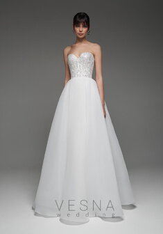 Свадебное платье Мари Вайт Органза-V70064. А-силуэт, длинное без шлейфа.