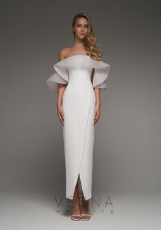 Свадебное платье Алесия Вайт-V70069. С прямой юбкой, длинное без шлейфа.