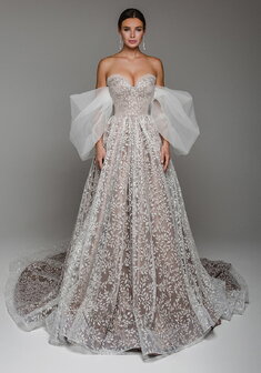 Свадебное платье Примавера-V70134. А-силуэт, длинное со шлейфом.