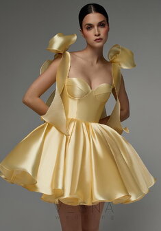 Вечернее платье Принцесс Силк Ваниль-V70682. С пышной юбкой, короткое без шлейфа.