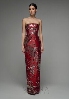 Вечернее платье Пайпер Шанхай Рэд-V70685. С прямой юбкой, длинное без шлейфа.