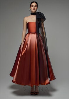 Вечернее платье Грейс Терракот + Шарф-V70691. С пышной юбкой, длинное без шлейфа.