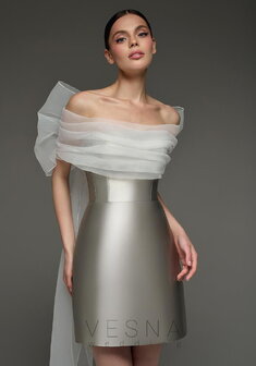 Вечернее платье Вероник Грей + Хомут-V70695. С прямой юбкой, короткое без шлейфа.