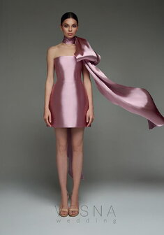 Вечернее платье Вероник Пион + Шарф-V70696. С прямой юбкой, короткое без шлейфа.