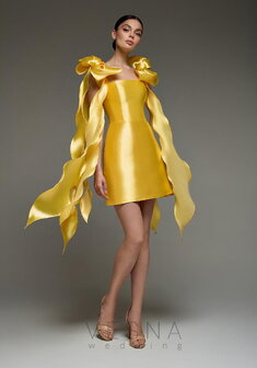 Вечернее платье Вероник Силк Сан-V70697. С прямой юбкой, короткое без шлейфа.