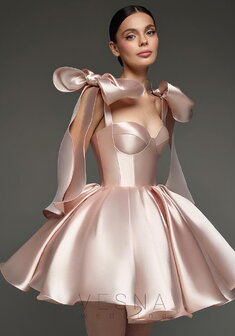 Вечернее платье Принцесс Силк Пинк-V70698. С пышной юбкой, короткое без шлейфа.