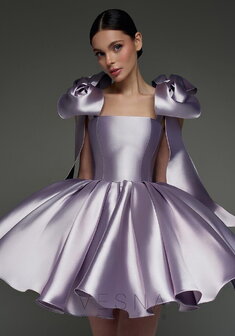 Вечернее платье Ника Сирень-V70707. С пышной юбкой, короткое без шлейфа.