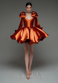 Вечернее платье Принцесс Шафран-V70711. С пышной юбкой, короткое без шлейфа.