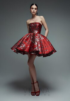 Вечернее платье Ника Шанхай Рэд-V70715. С пышной юбкой, короткое без шлейфа.