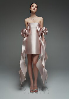 Вечернее платье Вероник Пинк-V70716. С прямой юбкой, короткое без шлейфа.