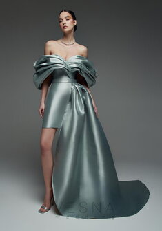 Вечернее платье Зендая Минт + Хвост-V70717. С прямой юбкой, короткое со шлейфом.