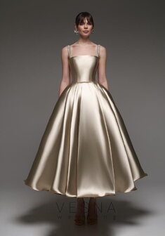 Вечернее платье Теона Миди Мокко-V70721. С пышной юбкой, длинное без шлейфа.