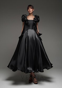 Вечернее платье Келли Блэк-V70724. С пышной юбкой, длинное без шлейфа.