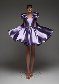 Вечернее платье Ника Лаванда-V70728. С пышной юбкой, короткое без шлейфа.