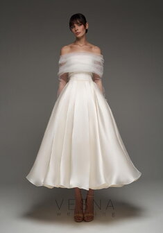 Вечернее платье Грейс Крем + Вуаль-V70730. С пышной юбкой, длинное без шлейфа.