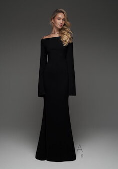 Вечернее платье Элли Блэк-V70764. С прямой юбкой, длинное без шлейфа.