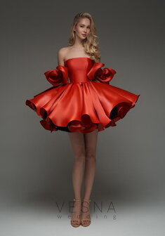 Вечернее платье Ника Руж-V70769. С пышной юбкой, короткое без шлейфа.