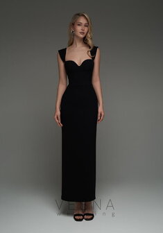 Вечернее платье Джейдис Блэк-V70771. С прямой юбкой, длинное без шлейфа.