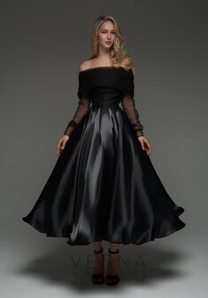 Вечернее платье Грейс Блэк + Вуаль-V70772. С пышной юбкой, длинное без шлейфа.