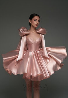 Вечернее платье Принцесс Пинк Перл-V70783. С пышной юбкой, короткое без шлейфа.