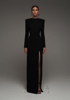 Вечернее платье Сигурни Блэк-V70787. С прямой юбкой, длинное без шлейфа.