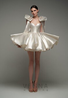 Вечернее платье Принцесс Сильвер Перл-V70794. С пышной юбкой, короткое без шлейфа.