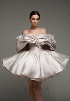 Вечернее платье Рафаэлла Софт Пинк-V70800. С пышной юбкой, короткое без шлейфа.