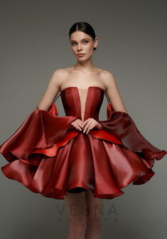 Вечернее платье Тильда Бордо-V70808. С пышной юбкой, короткое без шлейфа.