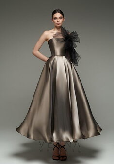 Вечернее платье Грейс Флер Мокко-V70809. С пышной юбкой, длинное без шлейфа.