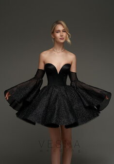 Вечернее платье Ханна Нуар-V70817. С пышной юбкой, короткое без шлейфа.