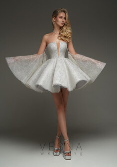 Вечернее платье Валери Лайт Блю-V70819. С пышной юбкой, короткое без шлейфа.