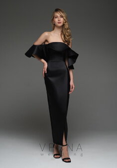 Вечернее платье Алесия Силк Блэк-V70830. С прямой юбкой, длинное без шлейфа.