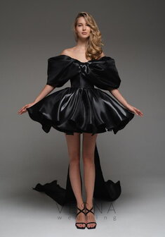 Вечернее платье Молли Нуар-V70835. С пышной юбкой, короткое со шлейфом.