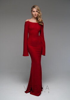 Вечернее платье Элли Руж-V70837. Силуэт Русалка (Рыбка), длинное без шлейфа.