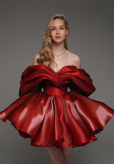 Вечернее платье Рафаэлла Бордо-V70845. С пышной юбкой, короткое без шлейфа.