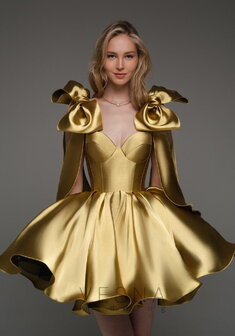 Вечернее платье Принцесс Голд-V70846. С пышной юбкой, короткое без шлейфа.