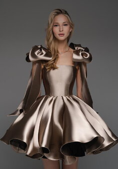 Вечернее платье Ника Mокко-V70853. С пышной юбкой, короткое без шлейфа.